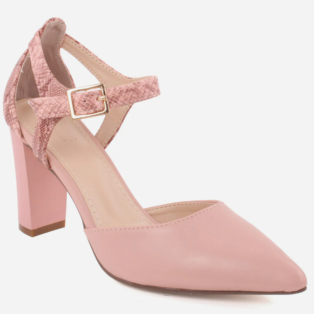 Women “PANSY” Closed Pointed Toe Block Heel Ankle Strap Courts