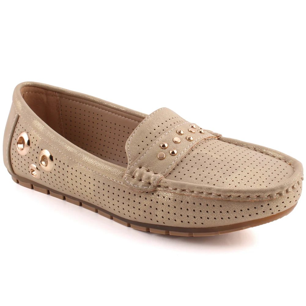 Women “PANSY” Perforated Vamp Sequins Detailed Moccasin Shoes