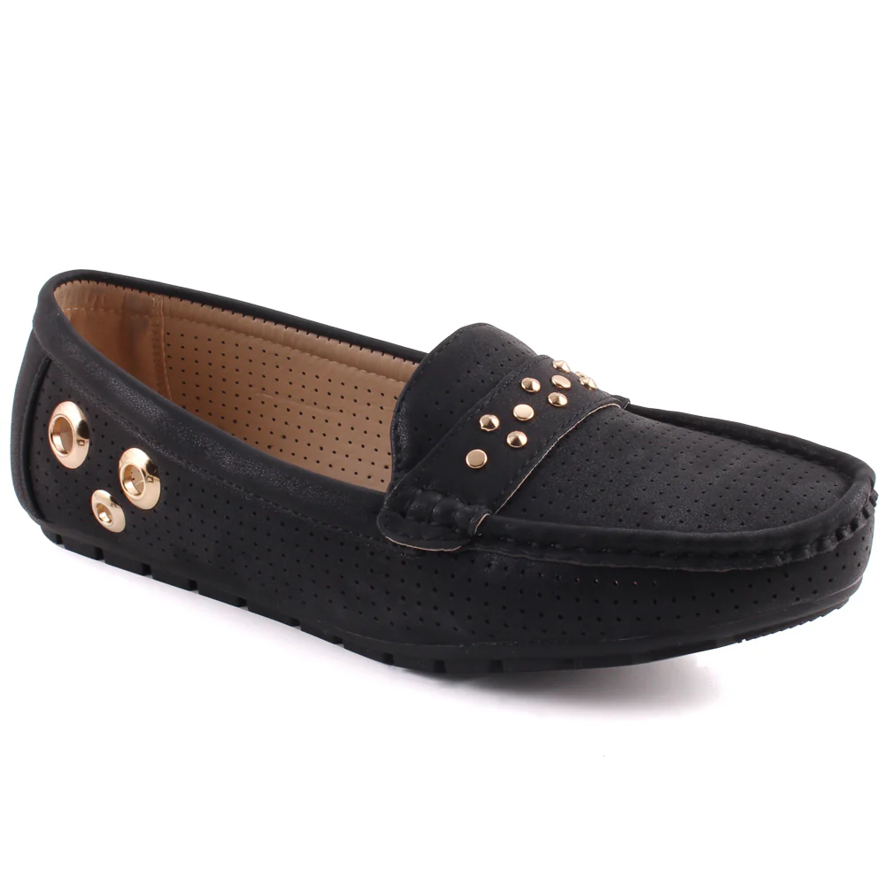 Women “PANSY” Perforated Vamp Sequins Detailed Moccasin Shoes