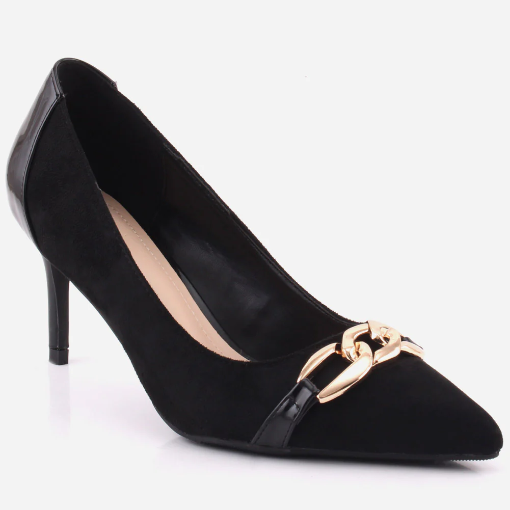 Women "ROMILY" Suede Platform Chain Buckle Patent Stiletto Court Shoes