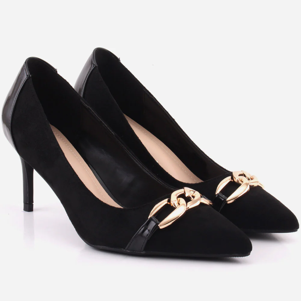 Women "ROMILY" Suede Platform Chain Buckle Patent Stiletto Court Shoes - Image 2