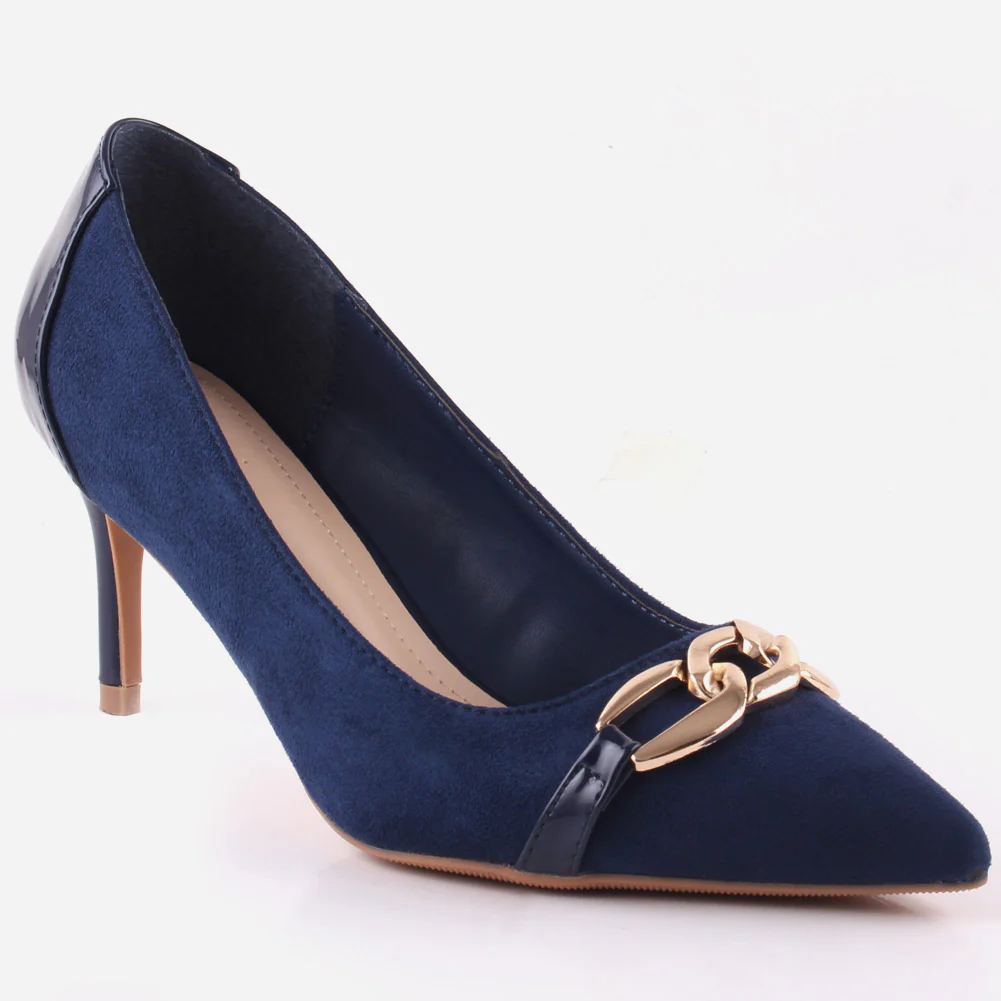 Women "ROMILY" Suede Platform Chain Buckle Patent Stiletto Court Shoes