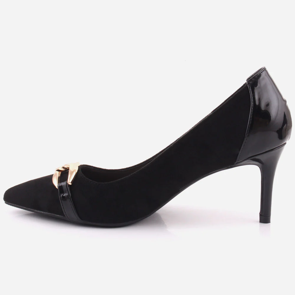 Women "ROMILY" Suede Platform Chain Buckle Patent Stiletto Court Shoes - Image 3