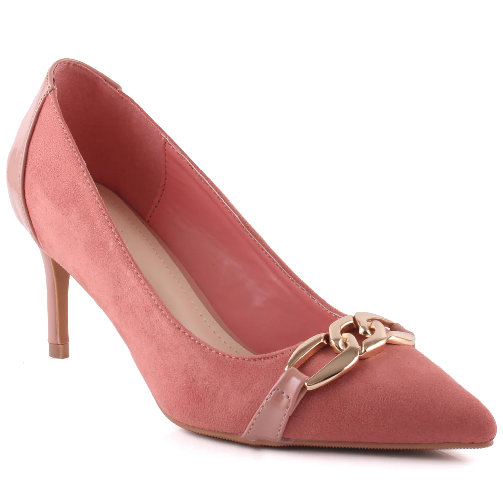 Women "ROMILY" Suede Platform Chain Buckle Patent Stiletto Court Shoes