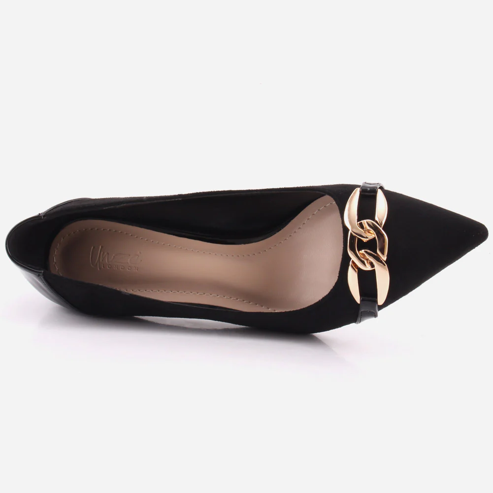 Women "ROMILY" Suede Platform Chain Buckle Patent Stiletto Court Shoes - Image 4