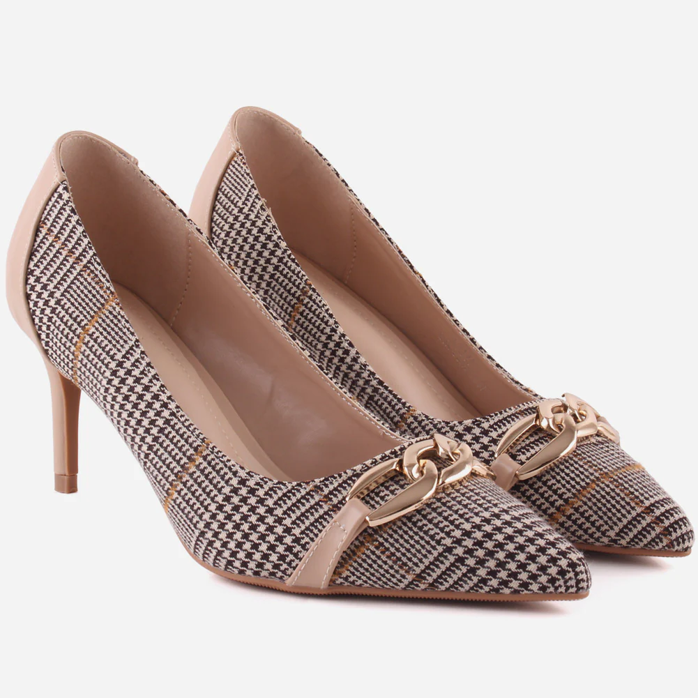 Women "ROMILY" Suede Platform Chain Buckle Patent  Stiletto Court Shoes - Image 2
