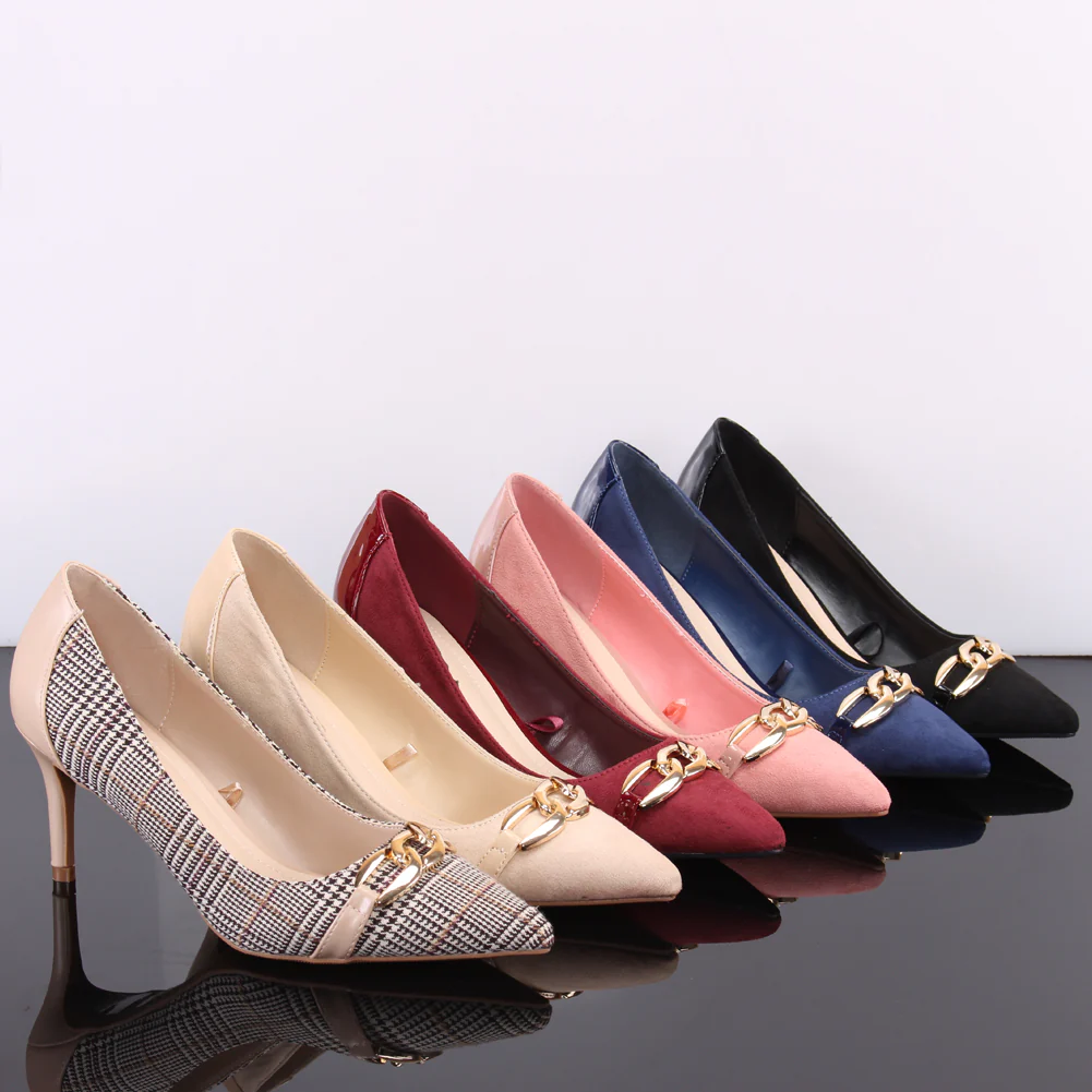 Women "ROMILY" Suede Platform Chain Buckle Patent Stiletto Court Shoes - Image 6