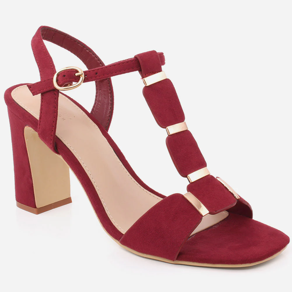 Women "ROSE" Block T-Strap Buckle Closure Slip On Block Heel Sandals