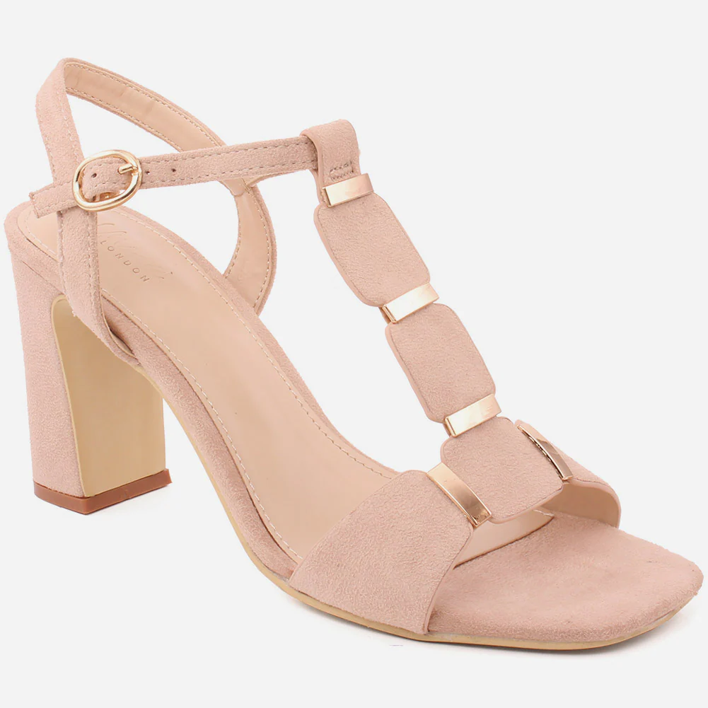 Women "ROSE" Block T-Strap Buckle Closure Slip On Block Heel Sandals
