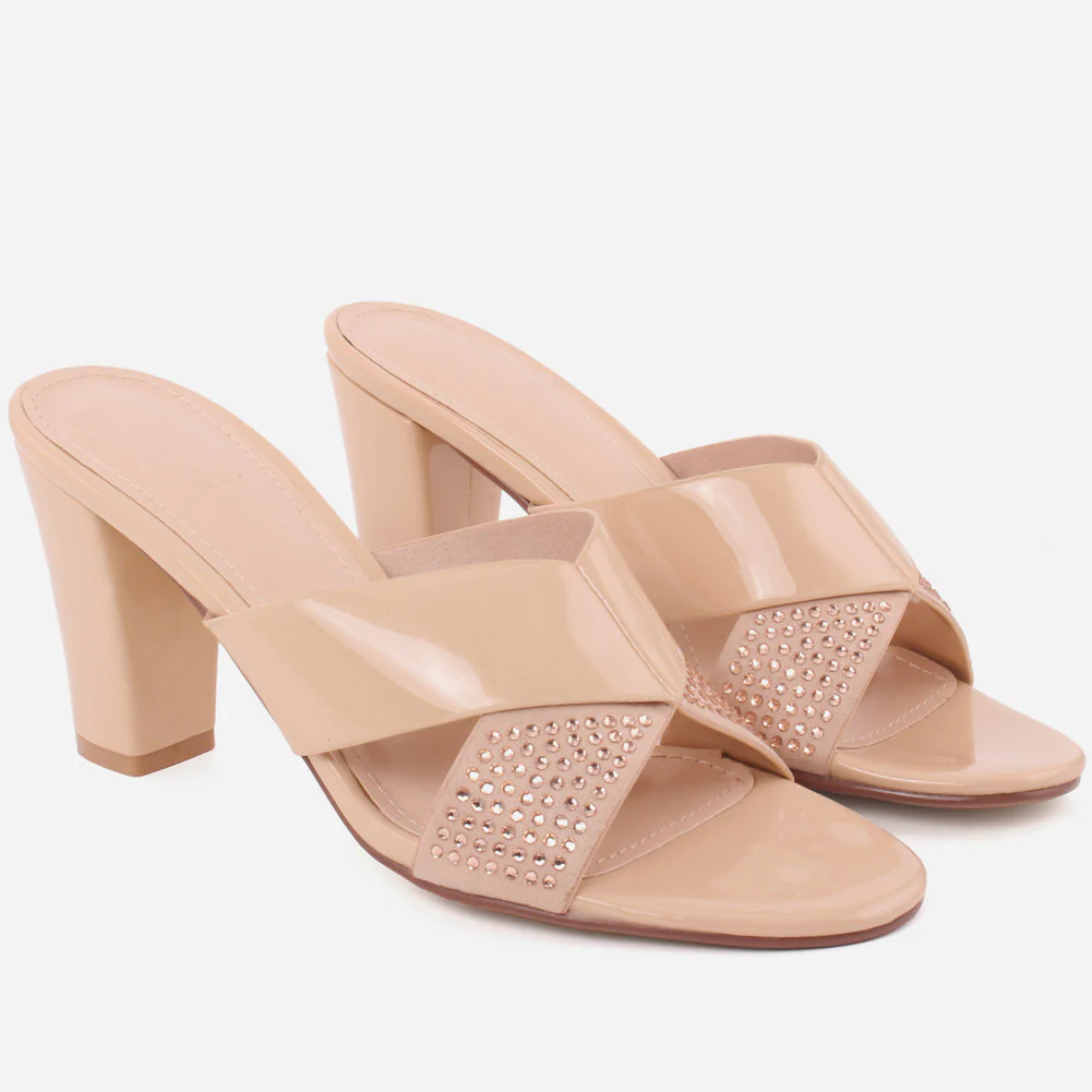 Women "SAWYER" Butterfly Strap Rhinestone Embellished Open Toe Block Heel Slip On Sandals - Image 2