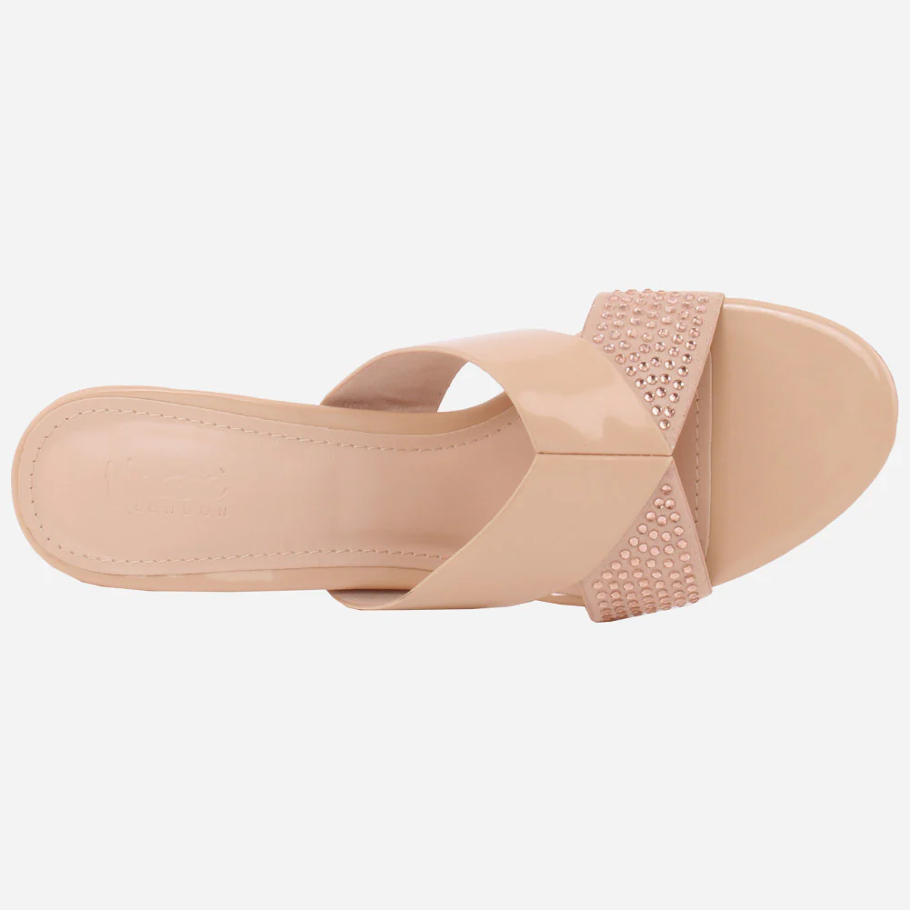 Women "SAWYER" Butterfly Strap Rhinestone Embellished Open Toe Block Heel Slip On Sandals - Image 4