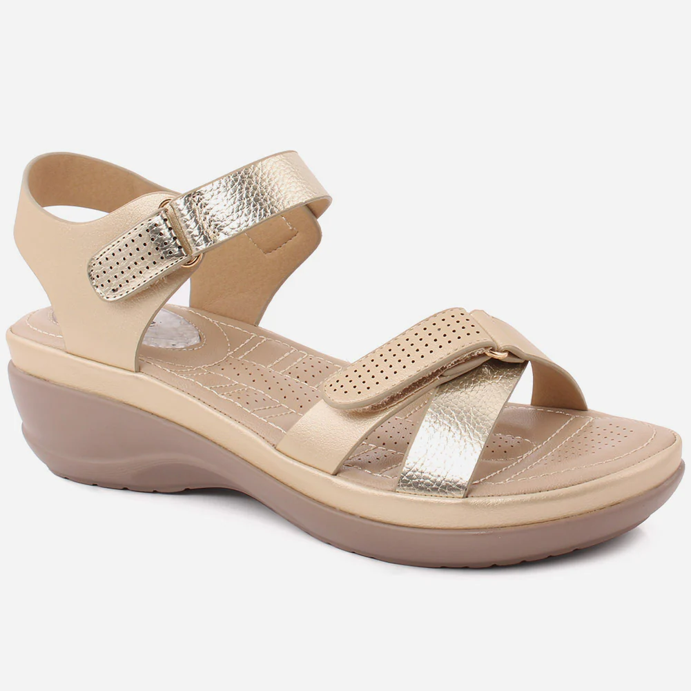 Women "SHELBY" Open Toe Crossover Velcro Toe Strap Glossy Comfort Sandals