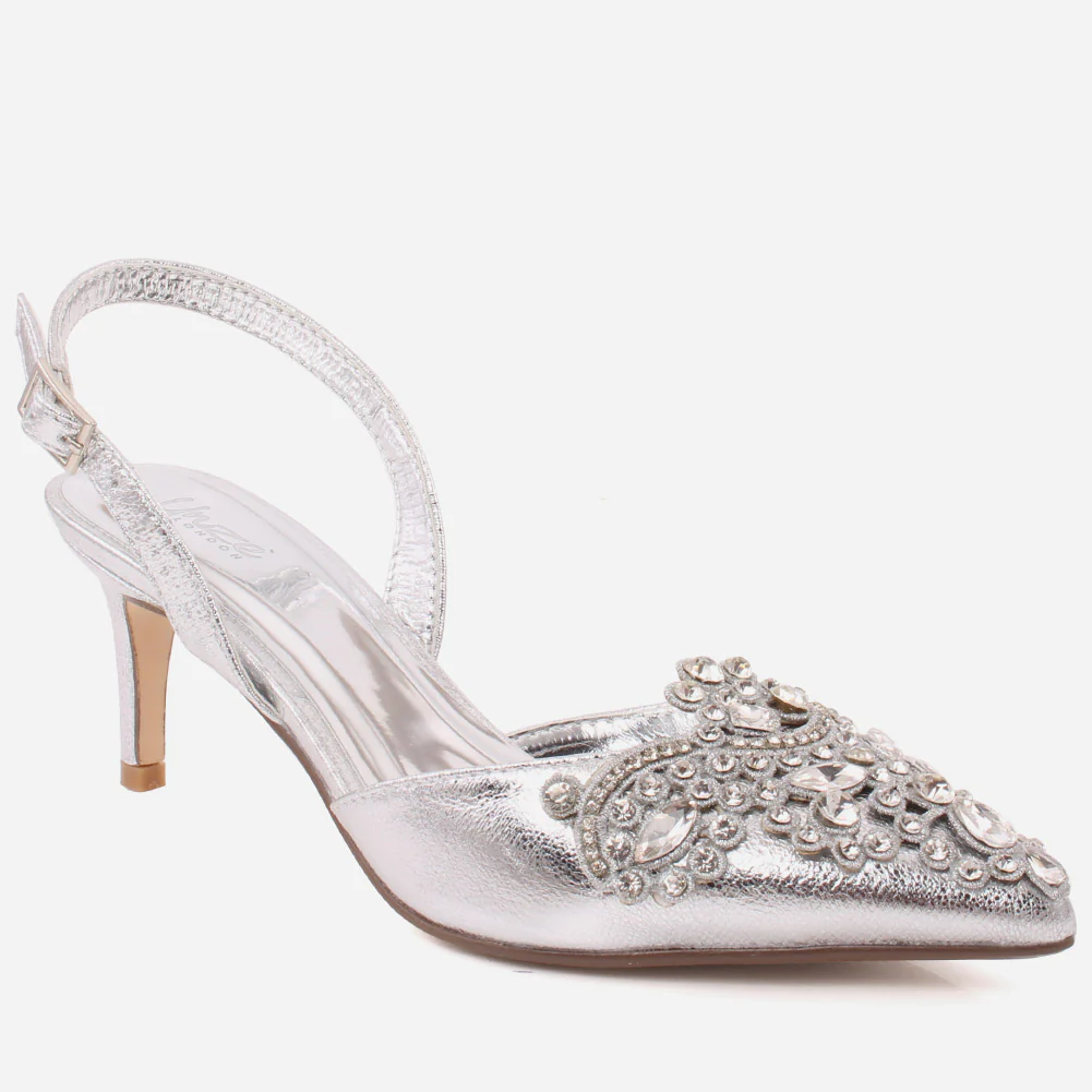 Women "TOBIAH" Sling Back Decorated Closed Toe Butterfly Lace Stiletto Heel Sandals