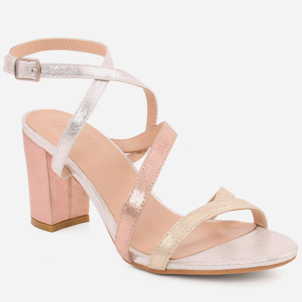 Women "TRIXIE" Open Toe Cross Over Strappy Upper Ankle Strap Block Heel Sandals
