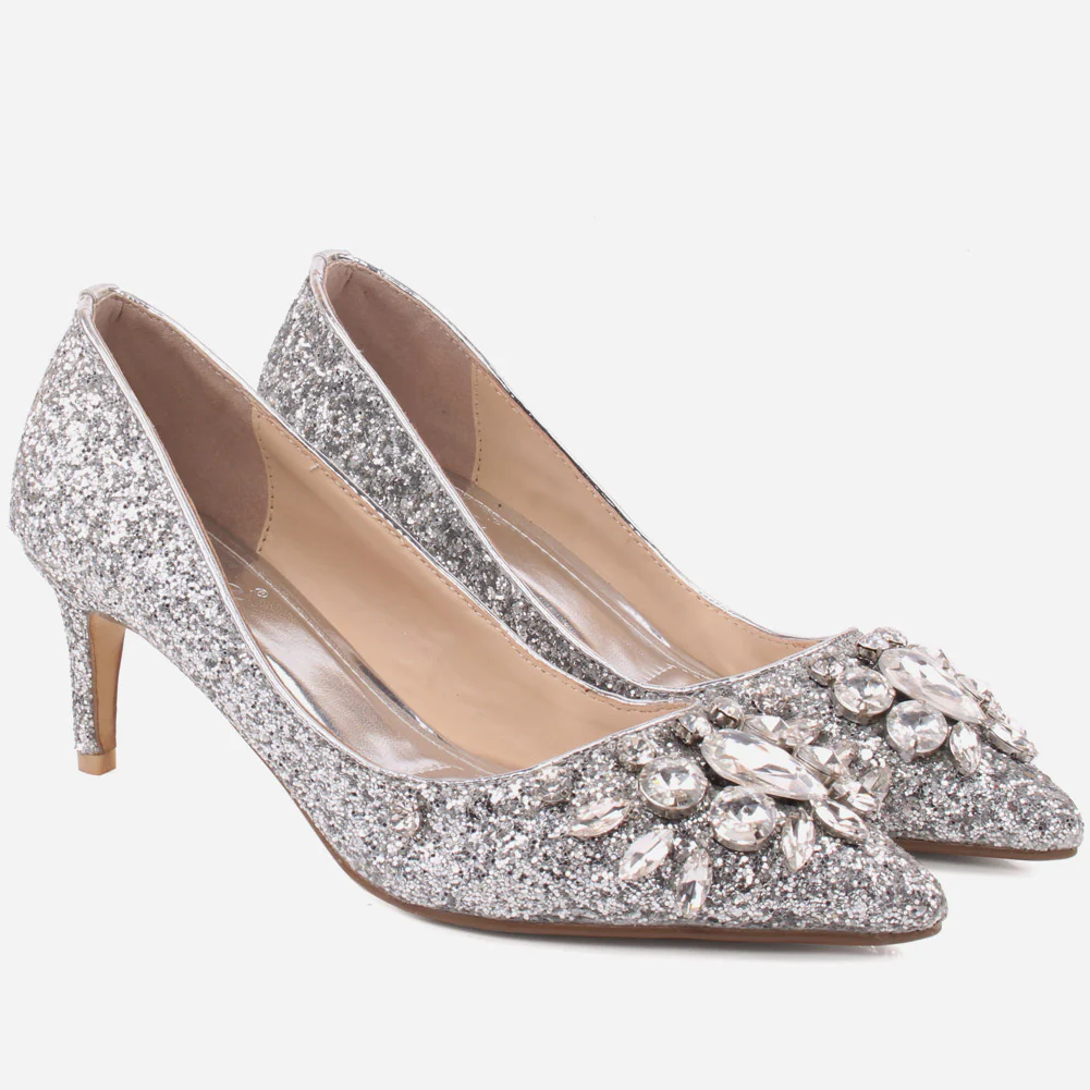 Women “VALO”Diamante Embellished Pointy Toe Kitten Heel Court Shoes - Image 2