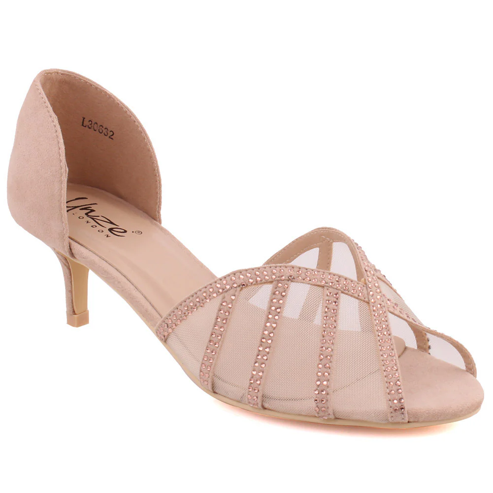 Women “Wylda” Cage Style Peep Toe Closed Heel Cup Kitten Heel Sandals