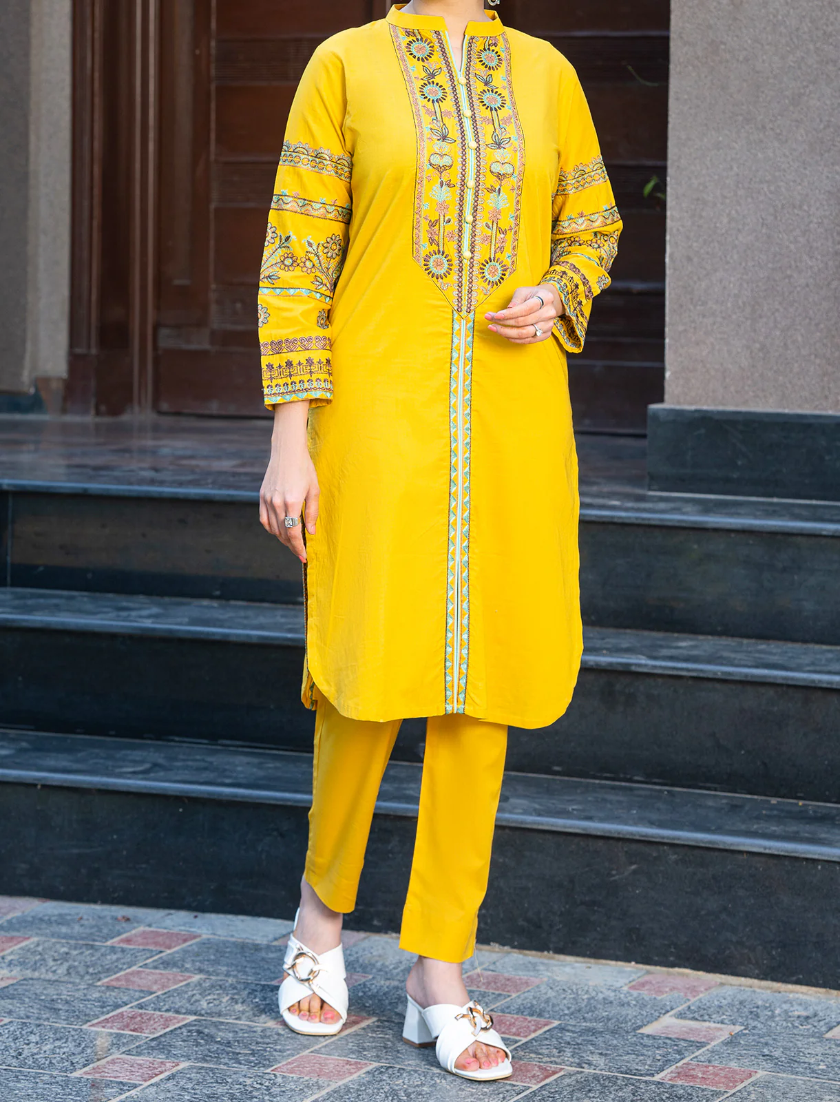 Women "ZEYNEP" Embroidered Lawn Summer Shirt - Image 4