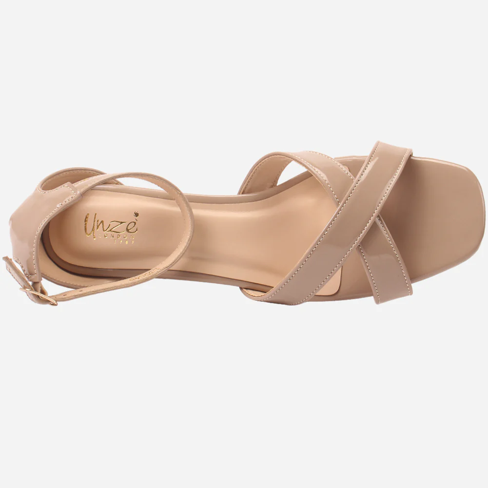 Women "ZUHAI" Glossy Crossover Wedge Sandals - Image 4