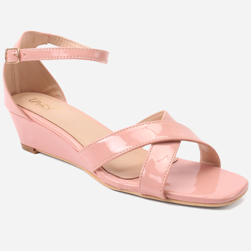 Women "ZUHAI" Glossy Crossover Wedge Sandals