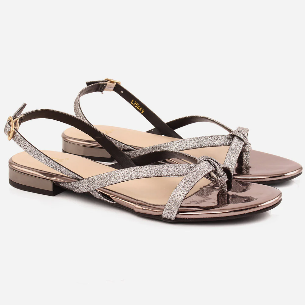 Women"Lorena" cross strap glossy low heel sandals - Image 2