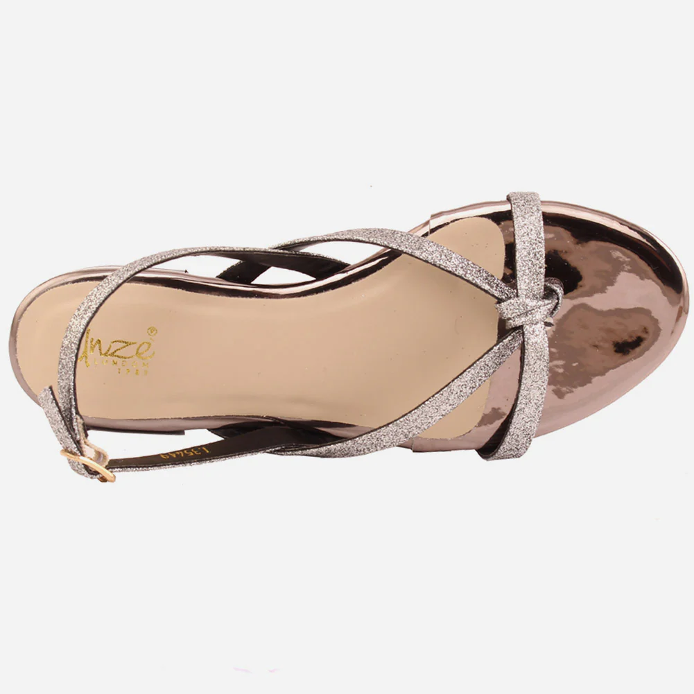 Women"Lorena" cross strap glossy low heel sandals - Image 4