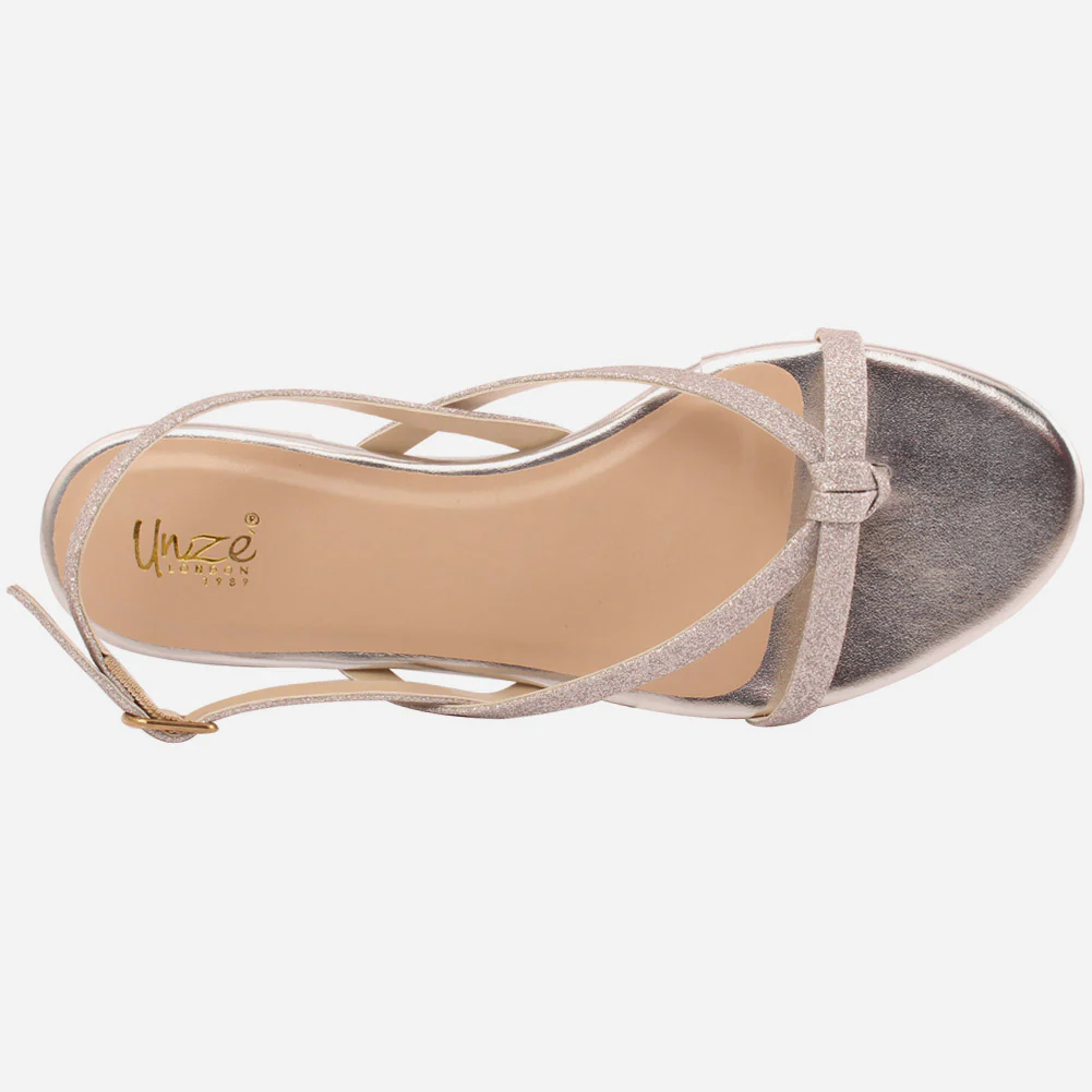 Women"Lorena" cross strap glossy low heel sandals - Image 4