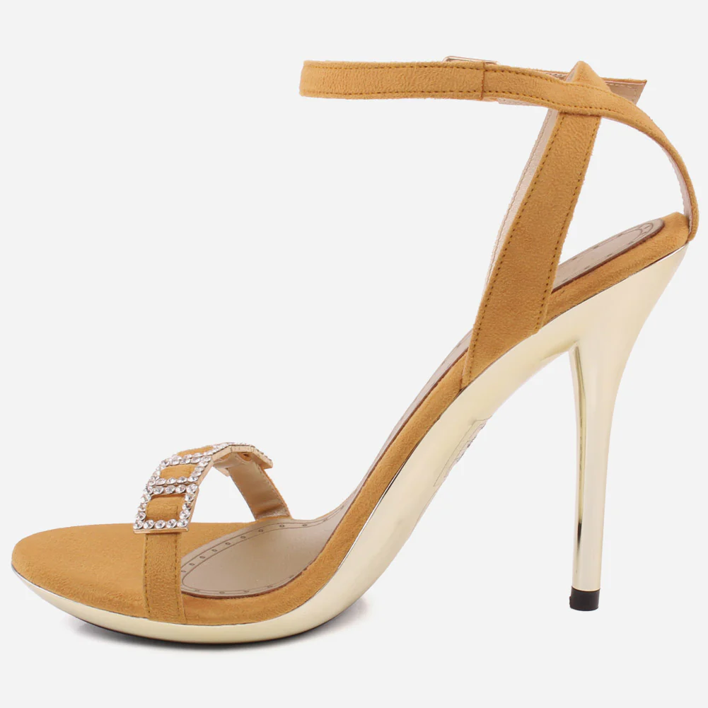Women"MUSTARD" Silver Diamante  Strap Heel Sandals - Image 3