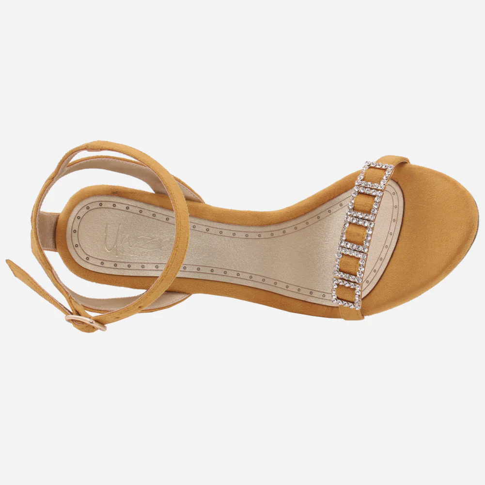 Women"MUSTARD" Silver Diamante  Strap Heel Sandals - Image 4