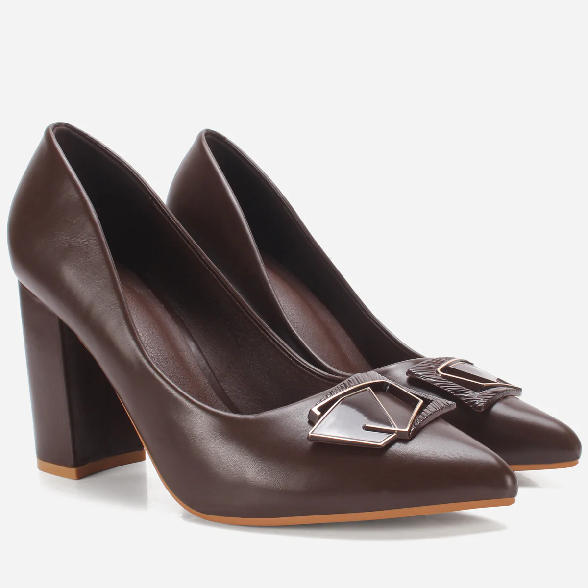 Womens "AINSLEY" Pointed Toe Block Heeled Courts - Image 2