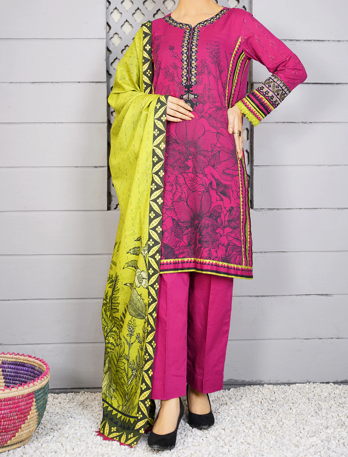 Women's "BELLE" Embroidered Khaddar Unstitched Three Piece Suit