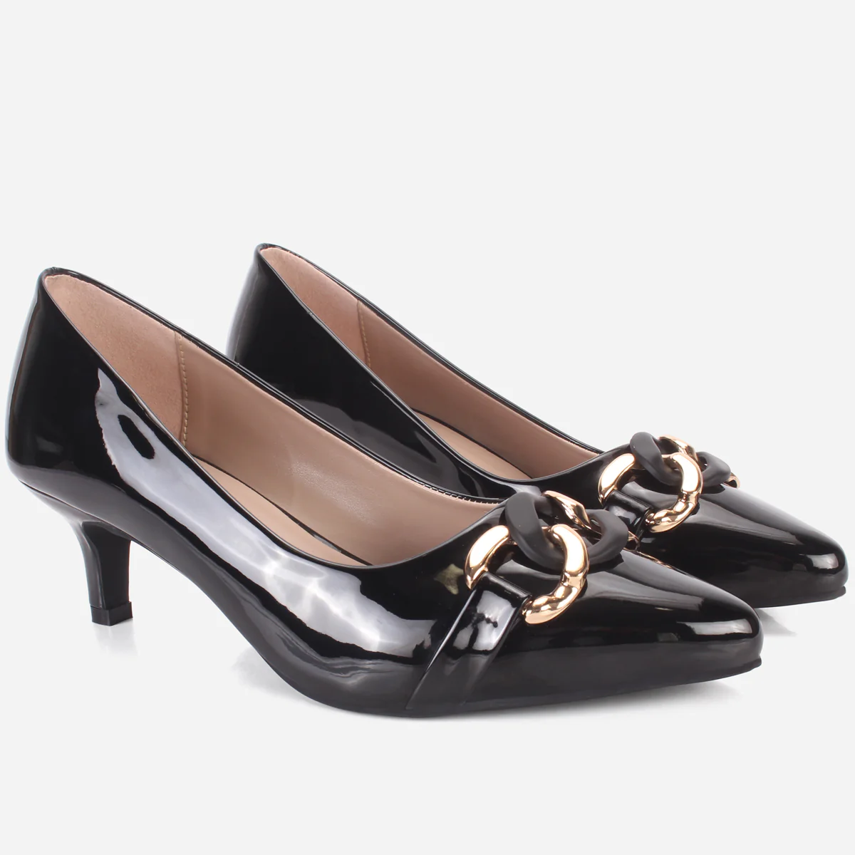 Womens "CINZIA" Patent Buckled Pointed Court Shoes - Image 2