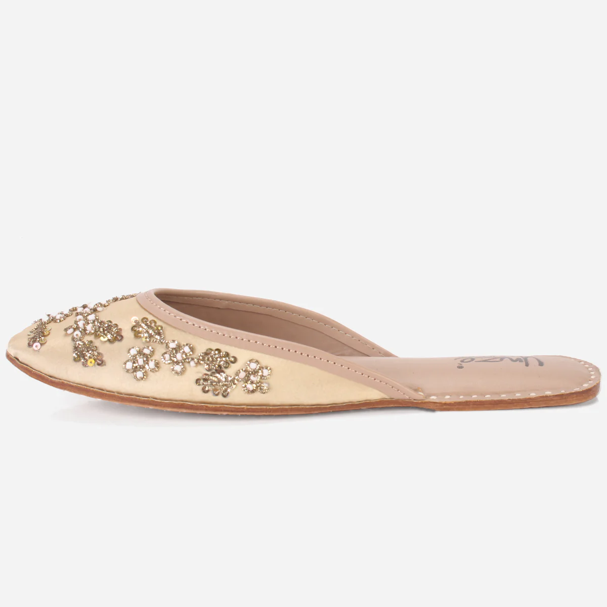 Womens "ELIZ" Handmade Leather Flat Open Back Pumps - Image 3