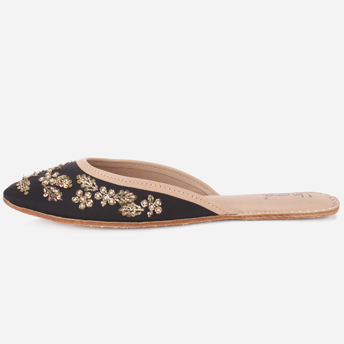 Womens "ELIZ" Handmade Leather Flat Open Back Pumps - Image 3