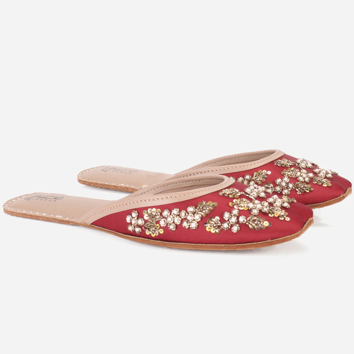 Womens "ELIZ" Handmade Leather Flat Open Back Pumps - Image 2