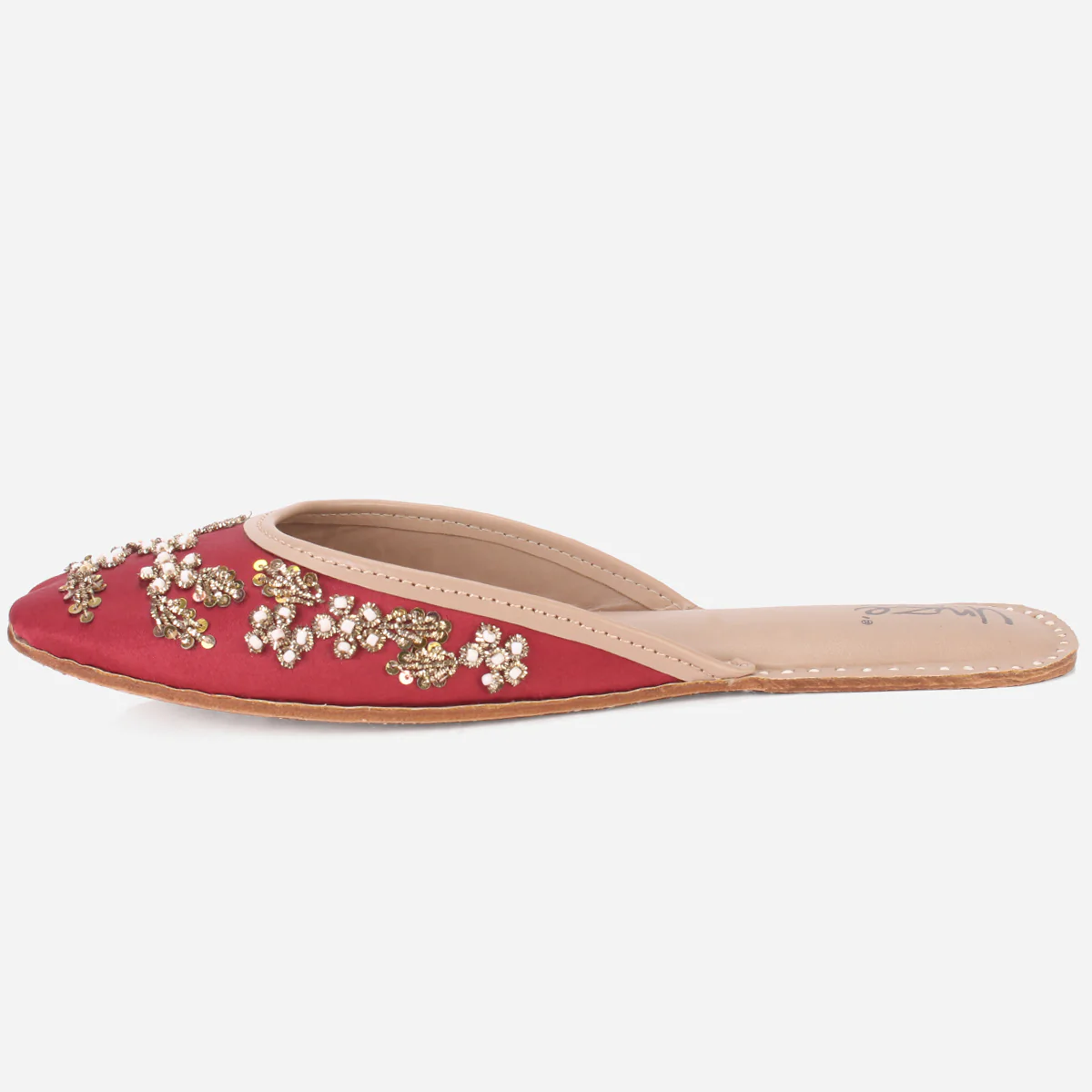 Womens "ELIZ" Handmade Leather Flat Open Back Pumps - Image 3