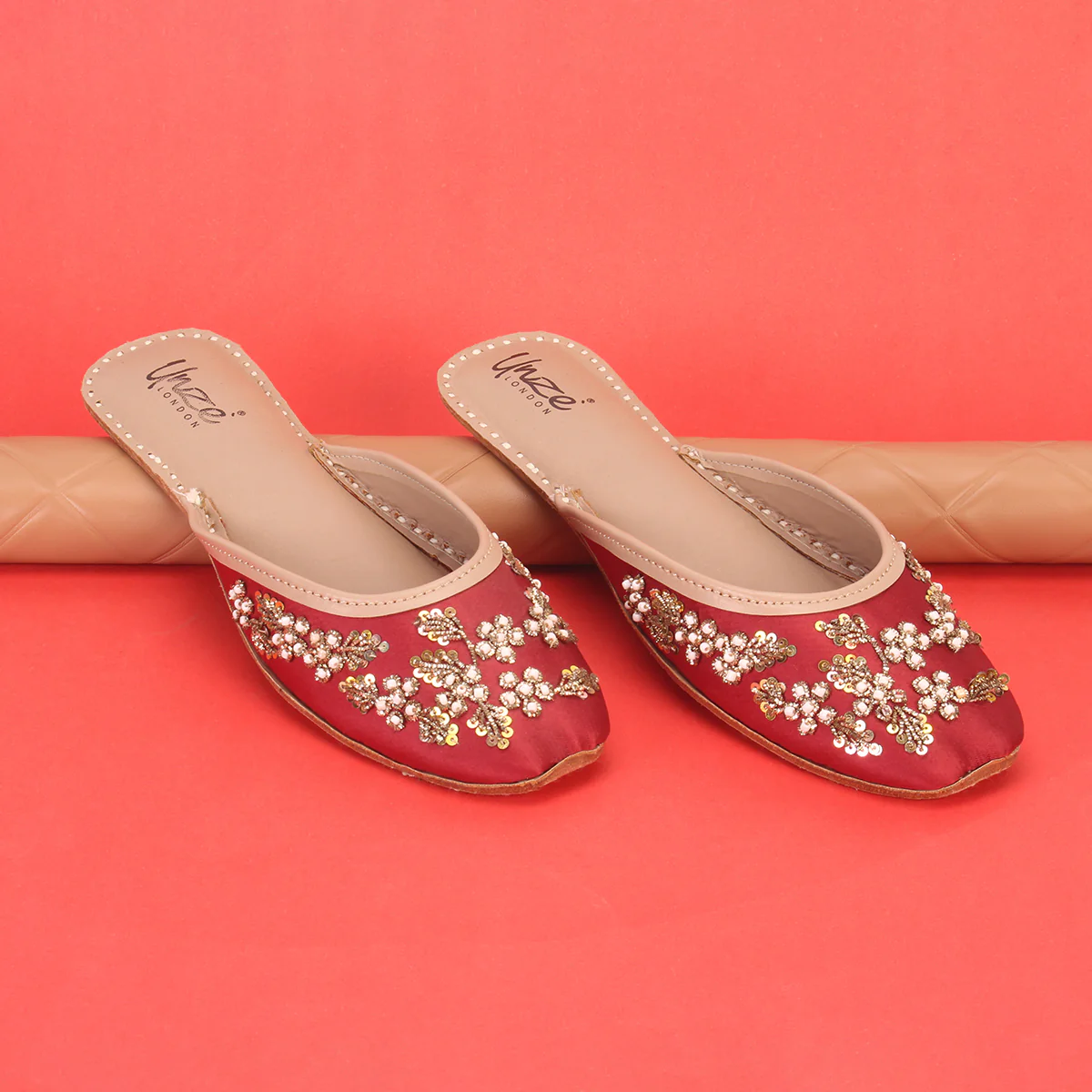 Womens "ELIZ" Handmade Leather Flat Open Back Pumps - Image 6