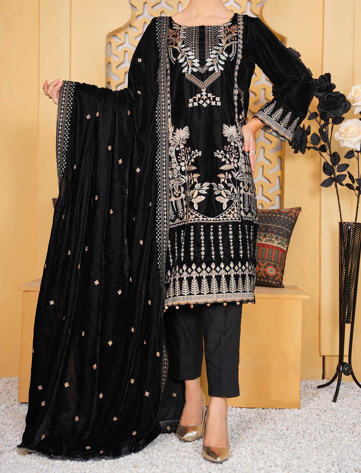 Women's "ELLA" Raw Silk Velvet Luxury Unstitched Suit