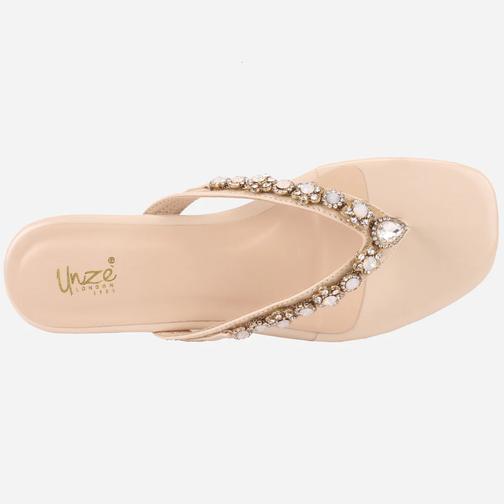 Womens "FARINA" Embellished V-Bar Summer Slippers - Image 6