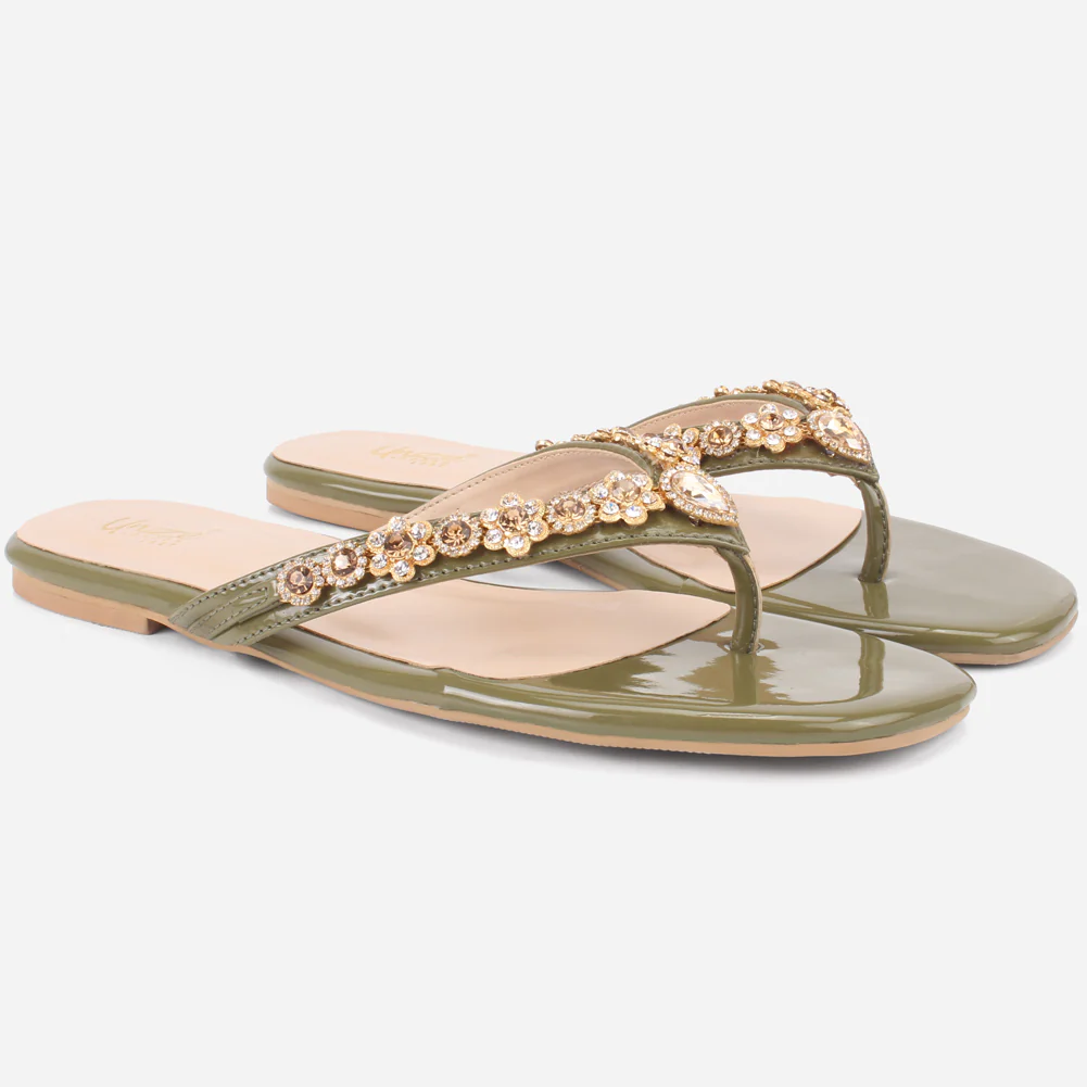 Womens "FARINA" Embellished V-Bar Summer Slippers - Image 2