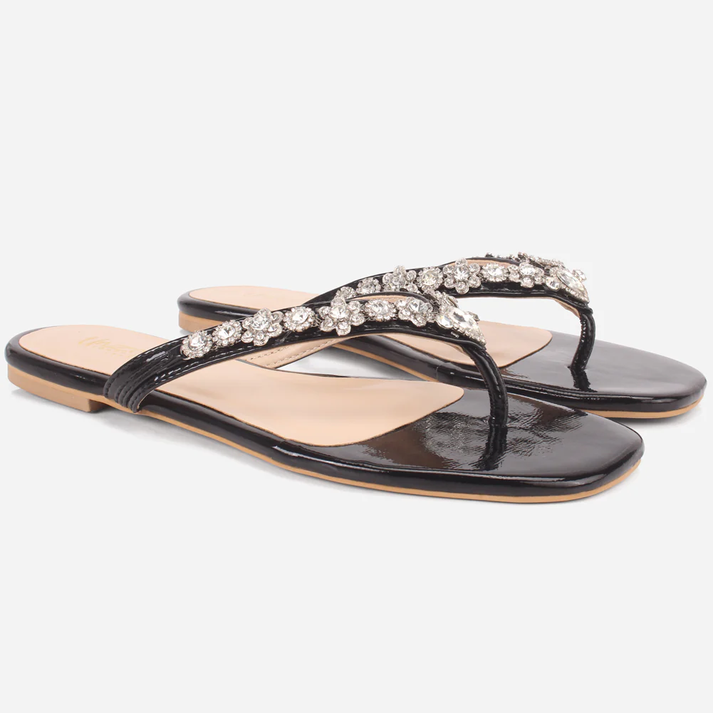 Womens "FARINA" Embellished V-Bar Summer Slippers - Image 2