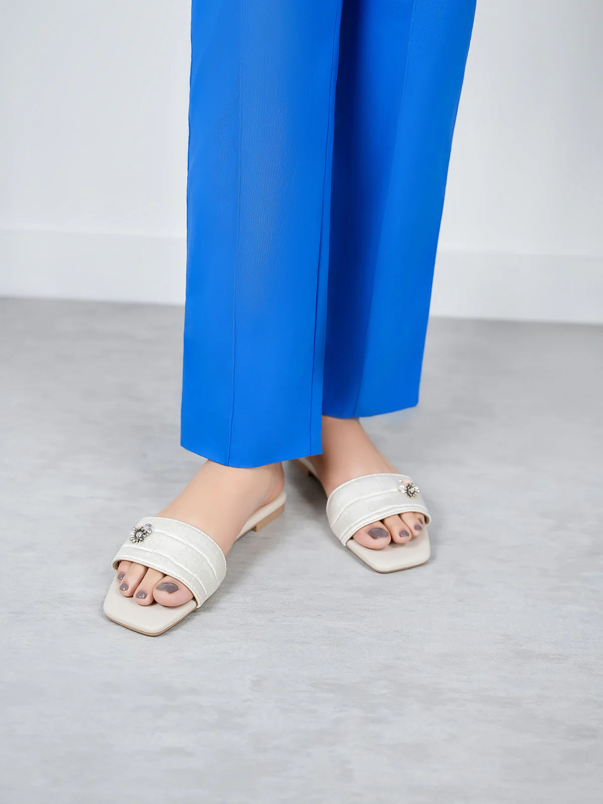 Womens "FERRULE" Satin Decorated Slippers - Image 3