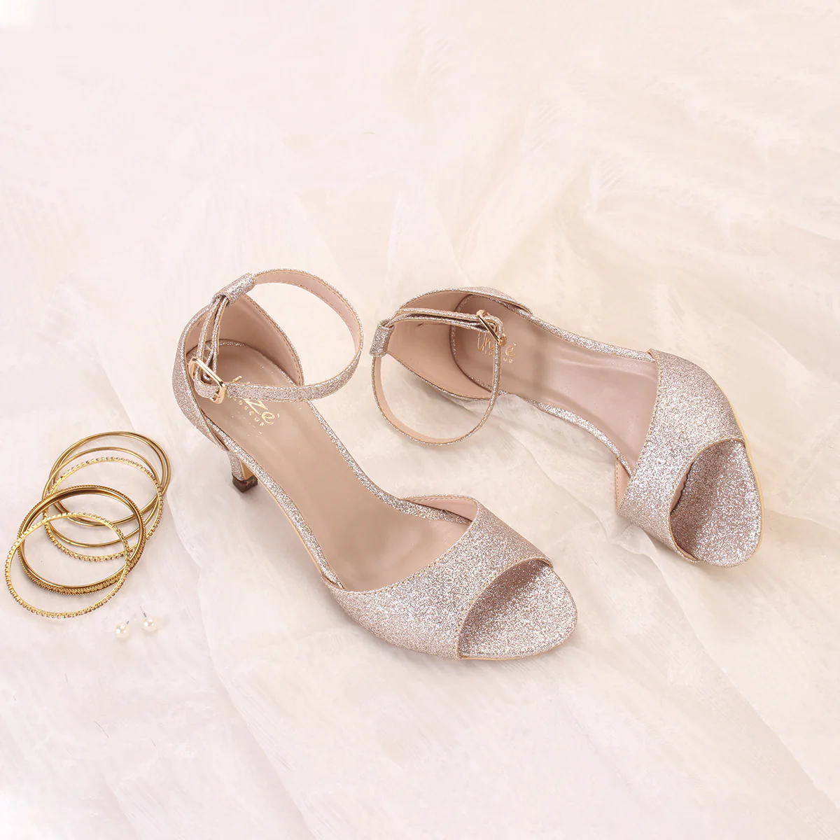 Womens "FLORAA" Glitter Open Toe Wedding Sandals - Image 6