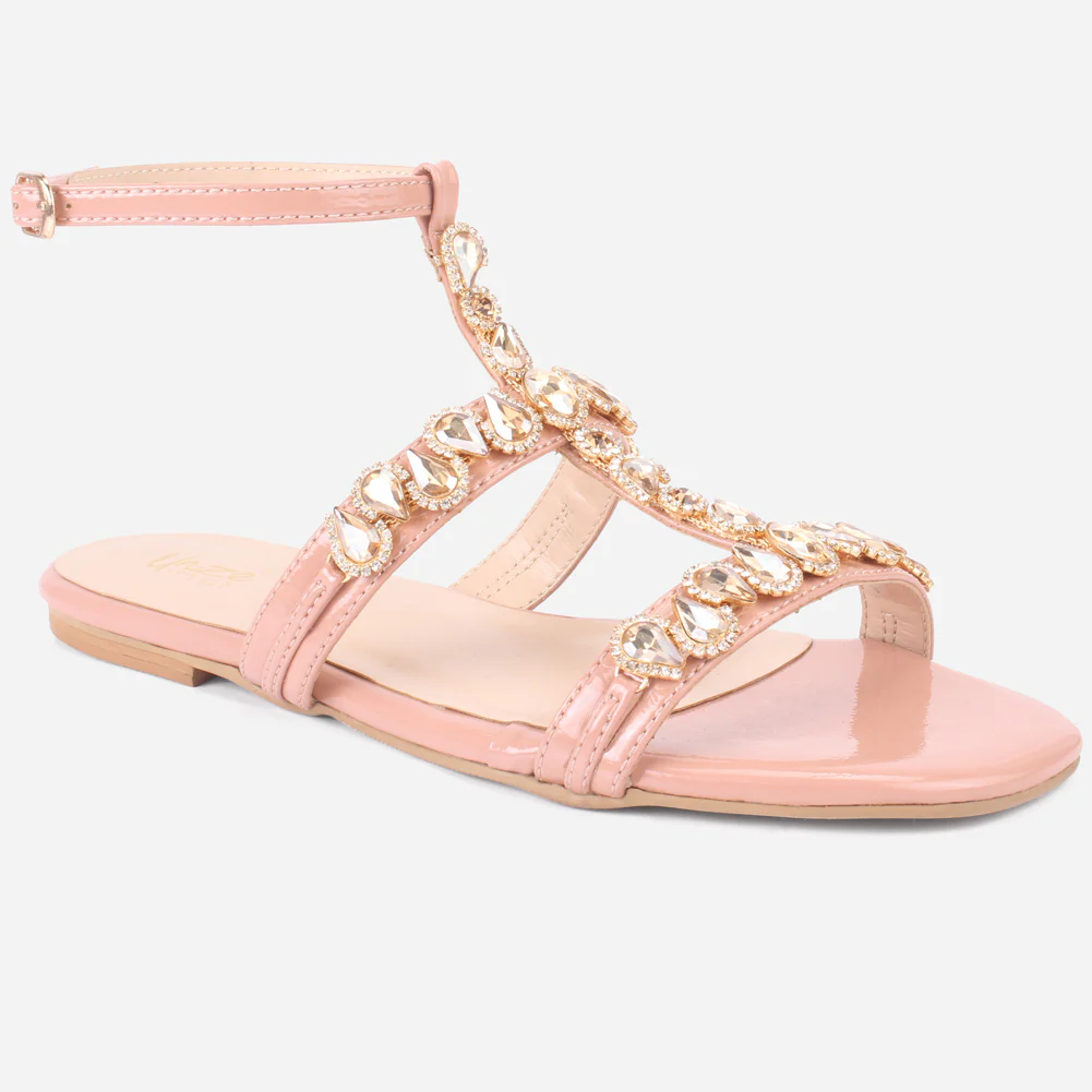 Womens "GUAZA" Embellished Ankle Strap Open Toe Sandals