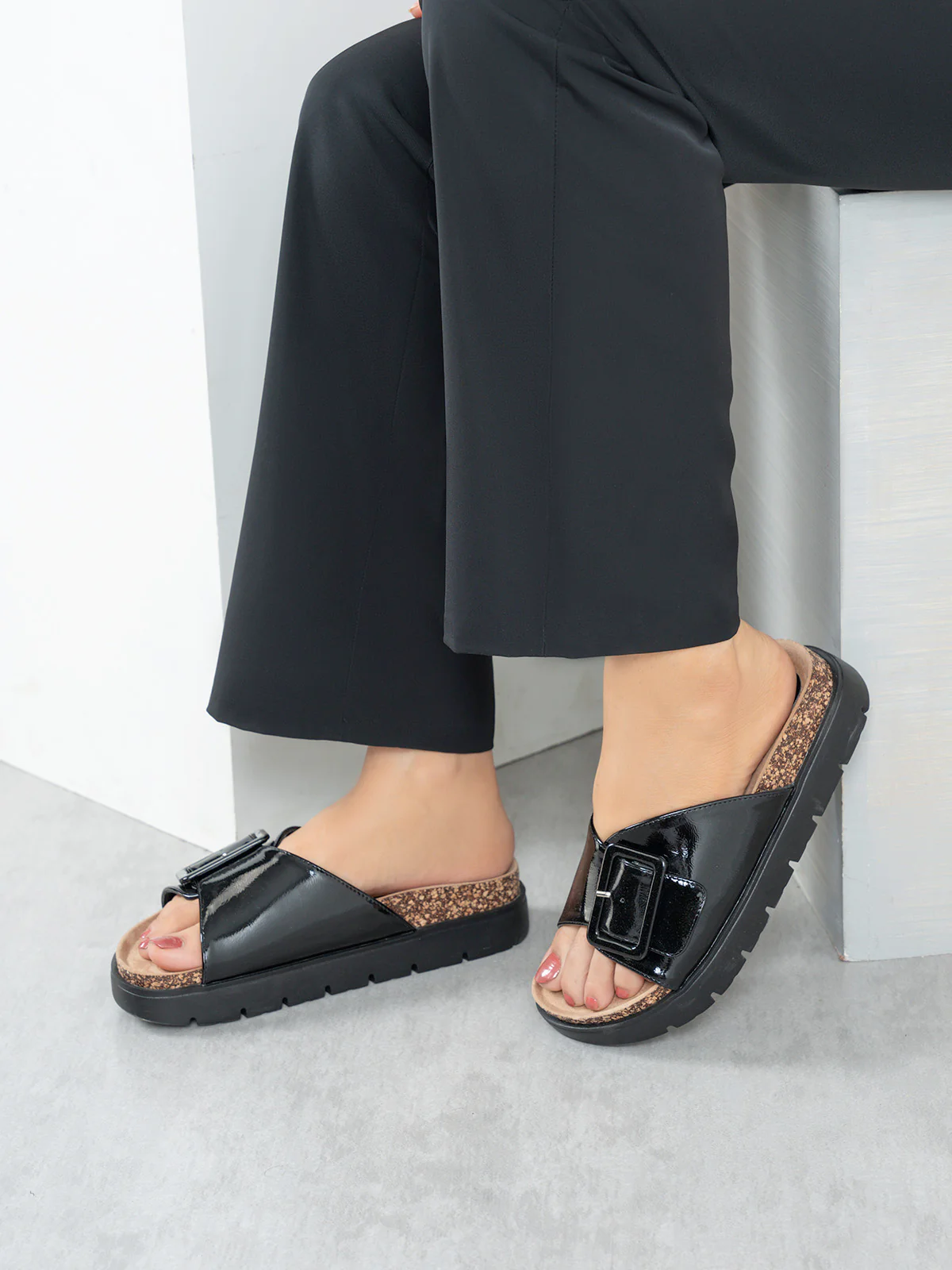 Women's "LINDEY" Buckled Open Toe Slippers