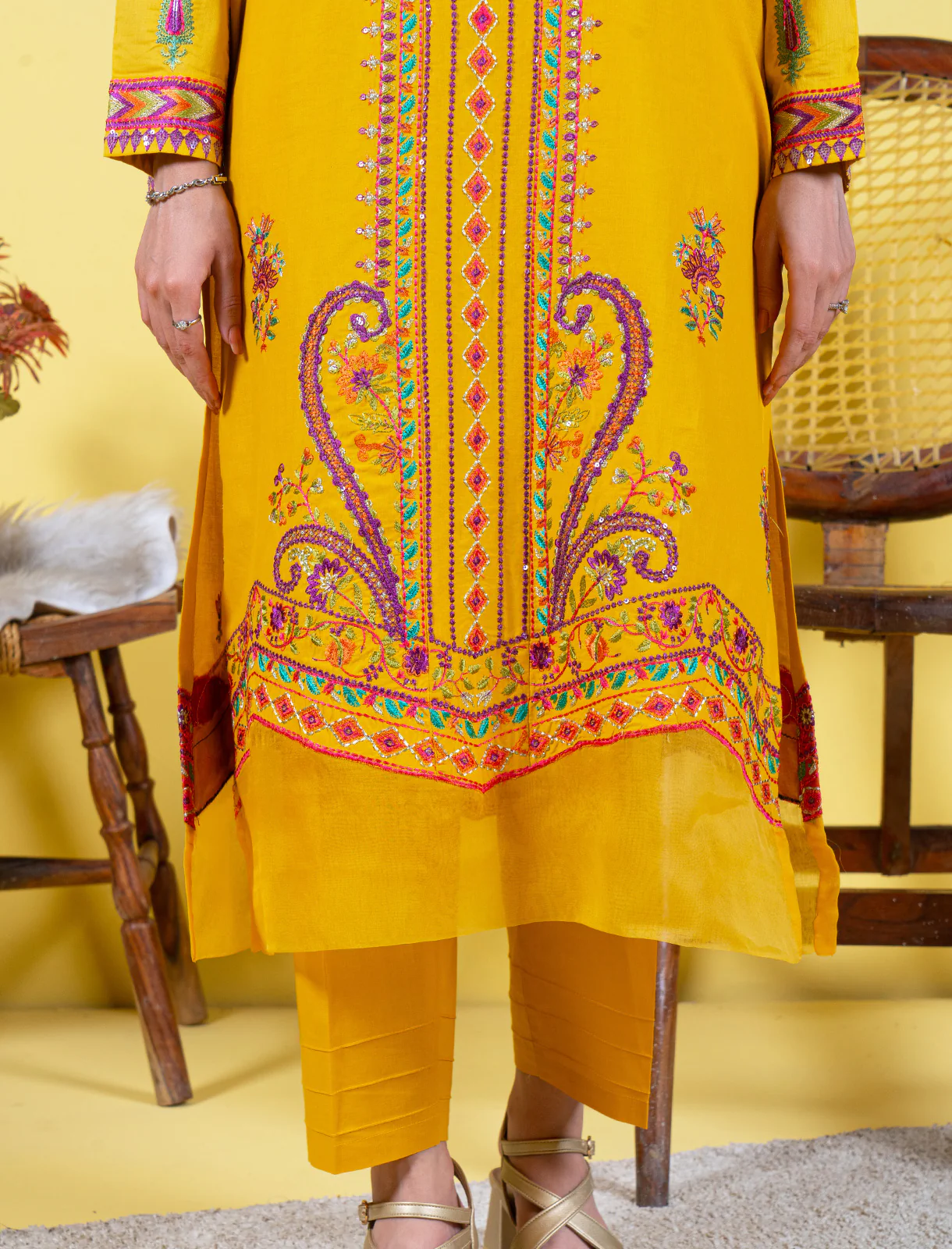 "JOHANA" Stitched Embroidered Two Piece Suit - Image 4