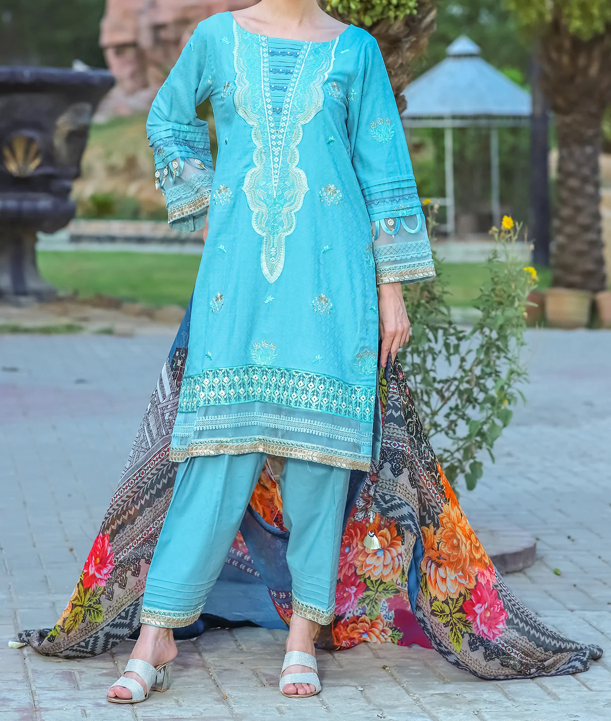 Women's "JUALISH" Three Piece Embroidered Lawn Suit