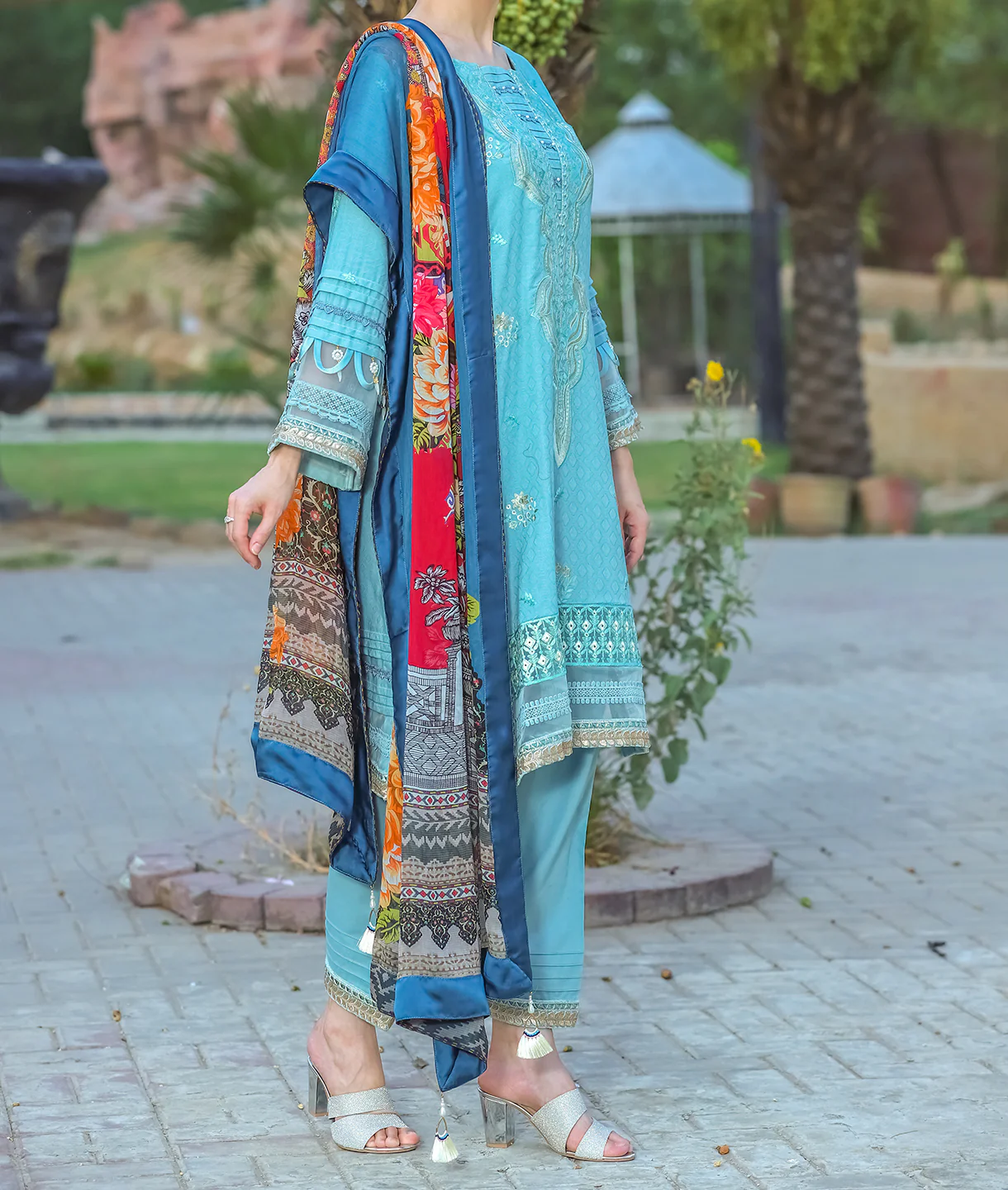 Women's "JUALISH" Three Piece Embroidered Lawn Suit - Image 3