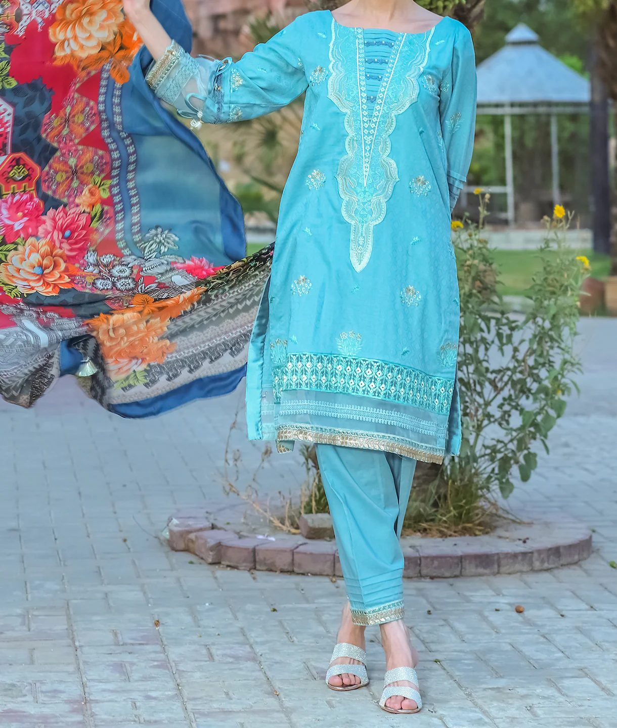 Women's "JUALISH" Three Piece Embroidered Lawn Suit - Image 4