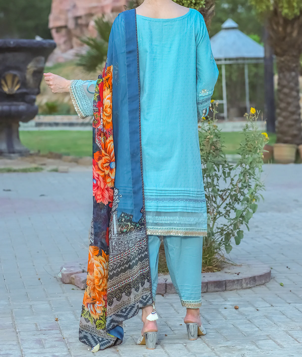 Women's "JUALISH" Three Piece Embroidered Lawn Suit - Image 5