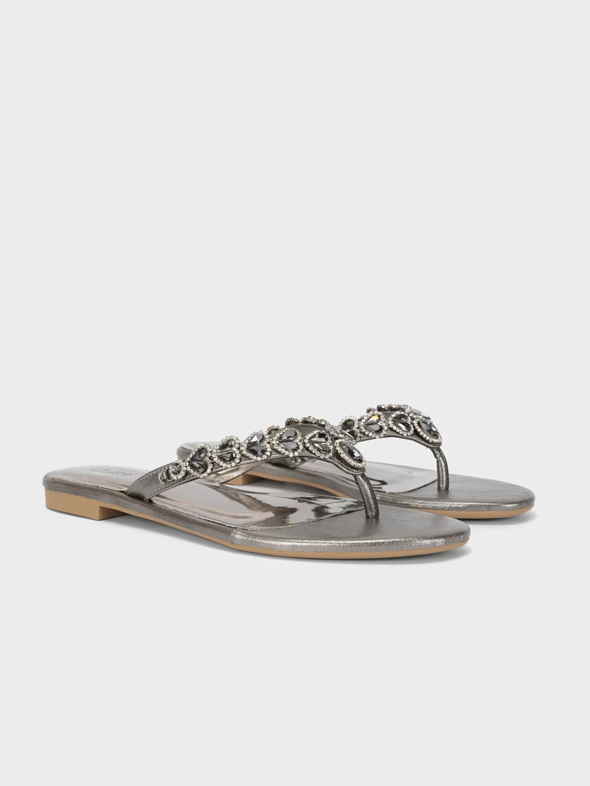 Womens "LILAC" V Strap Decorated Summer Slippers - Image 2